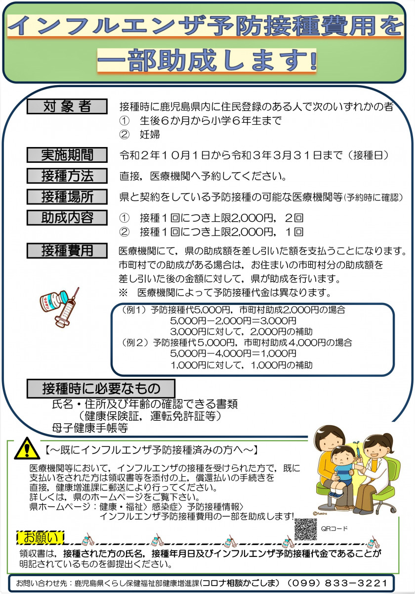 鹿児島県インフルエンザ予防接種助成補助事業について