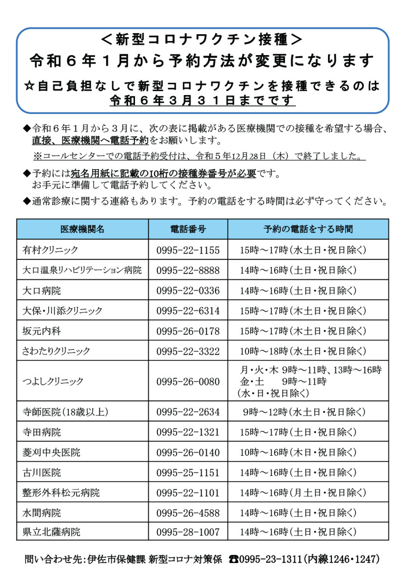 令和６年１月からの新型コロナウイルスワクチン接種予約について